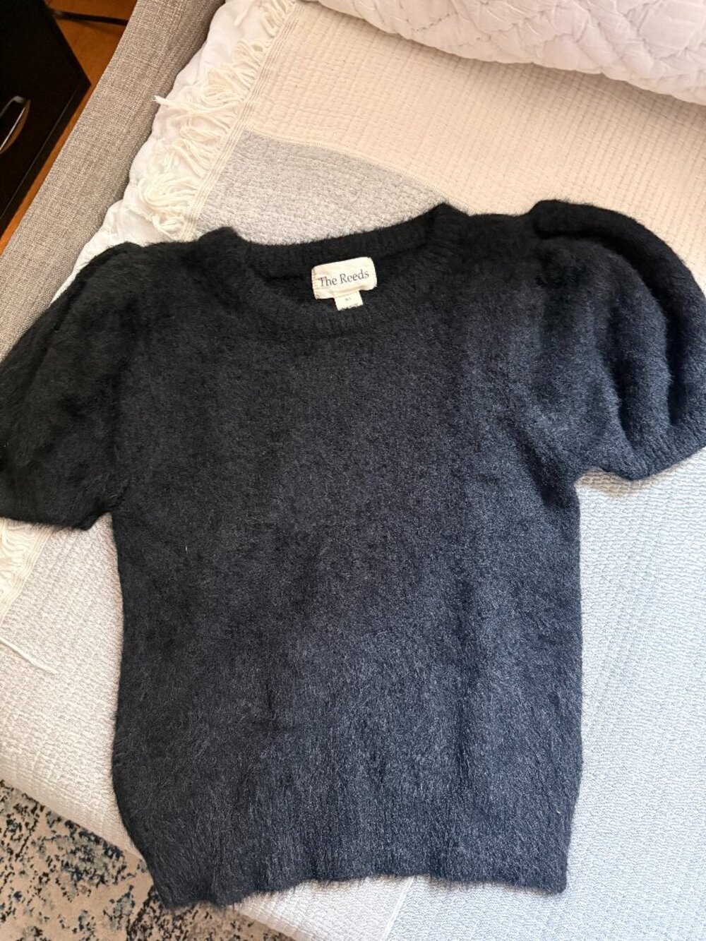 The Reeds Black Fuzzy Puff Sleeve Sweater XS Soft Knit Top